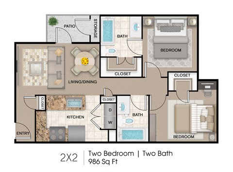 Two Bedroom, Two Bath Floor Plan